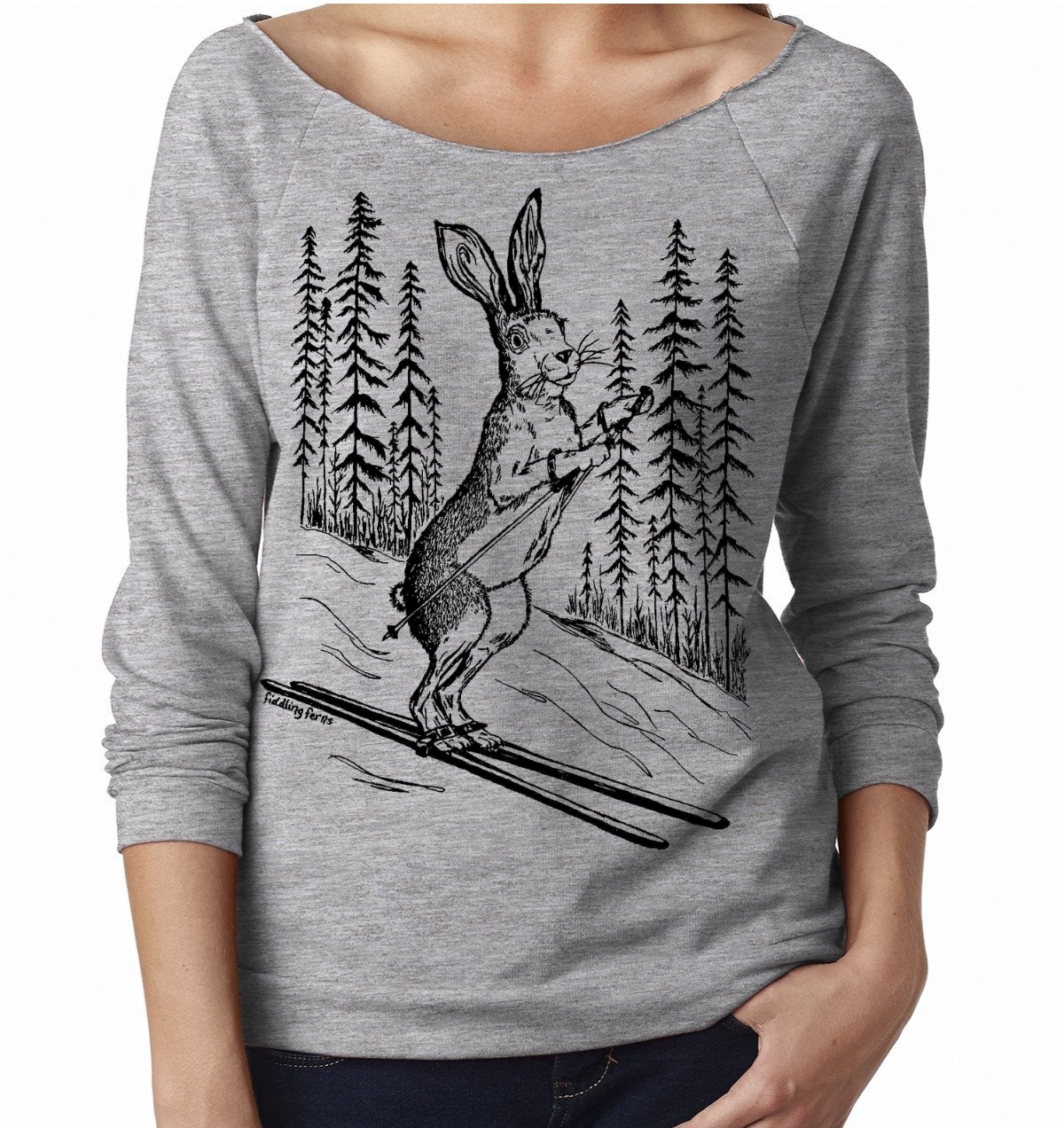 Ski Bunny Ladies 3/4 Sleeve Boatneck Shirt