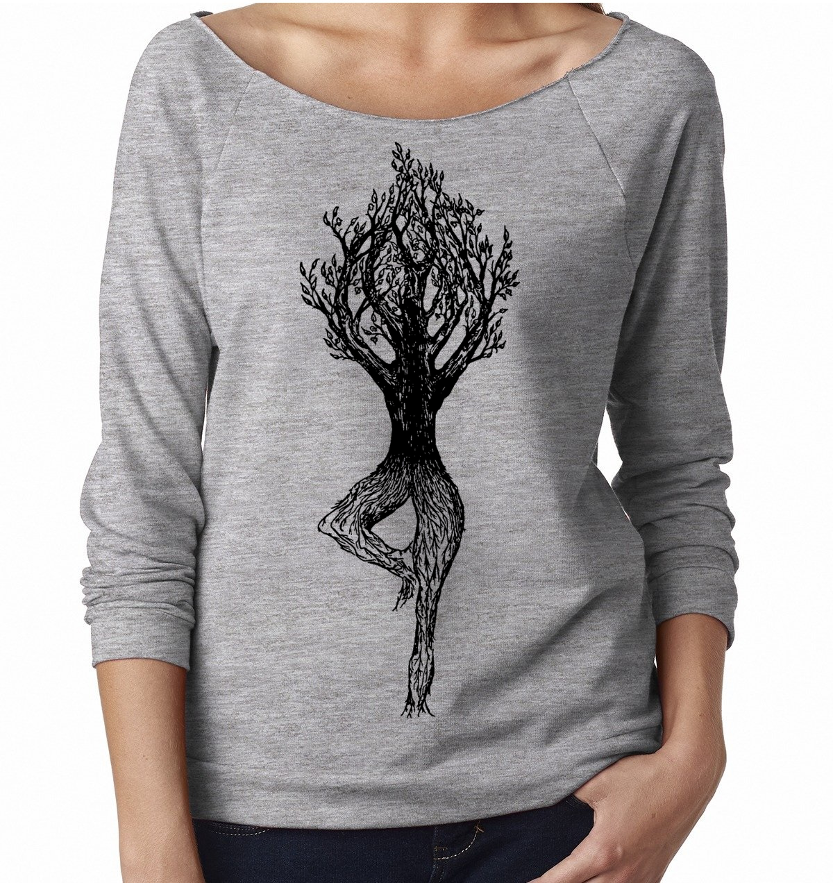 Tree Pose Ladies 3/4 Sleeve Boatneck Shirt