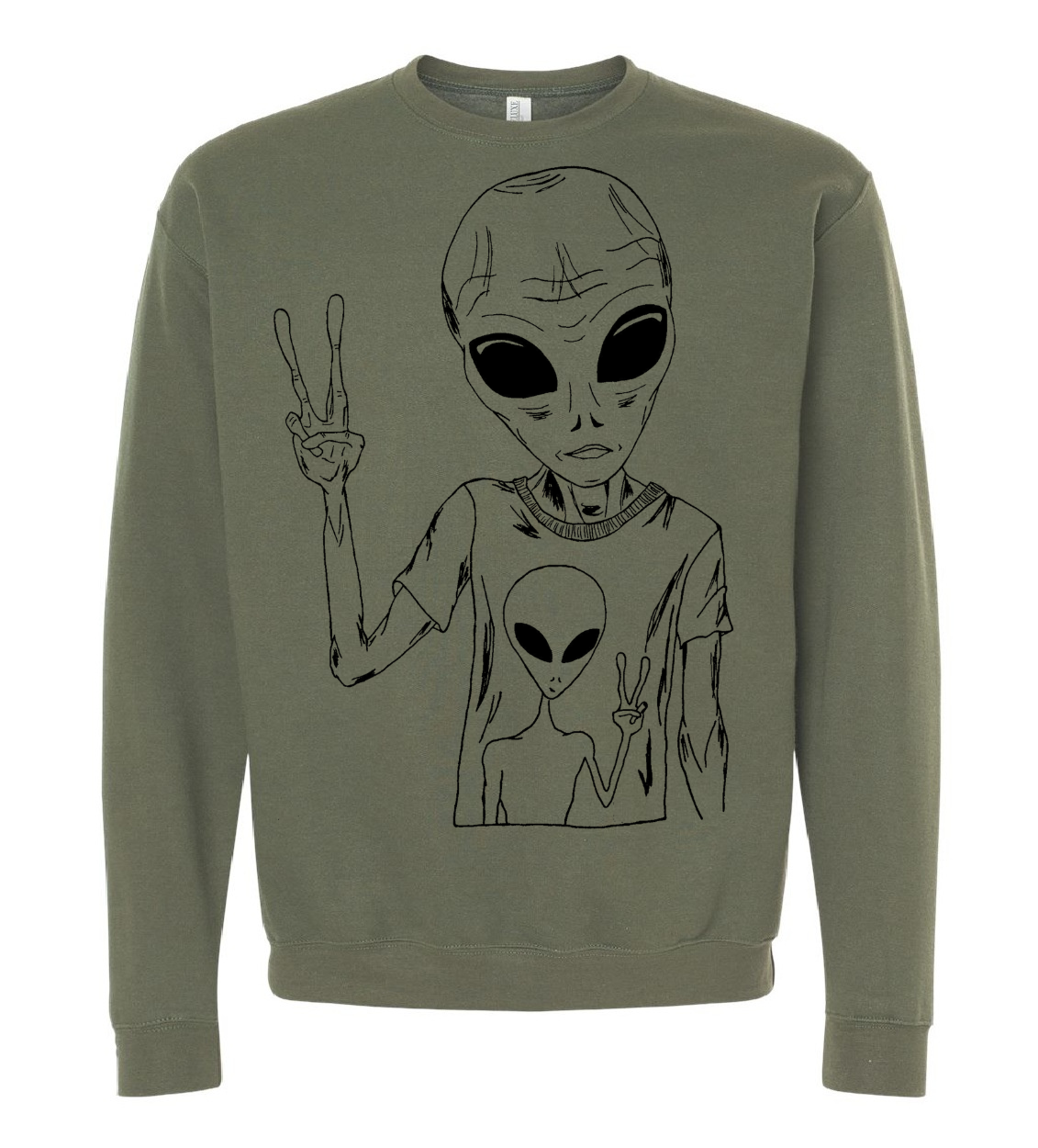 Alien Wearing an Alien Tee Unisex Fleece Crewneck