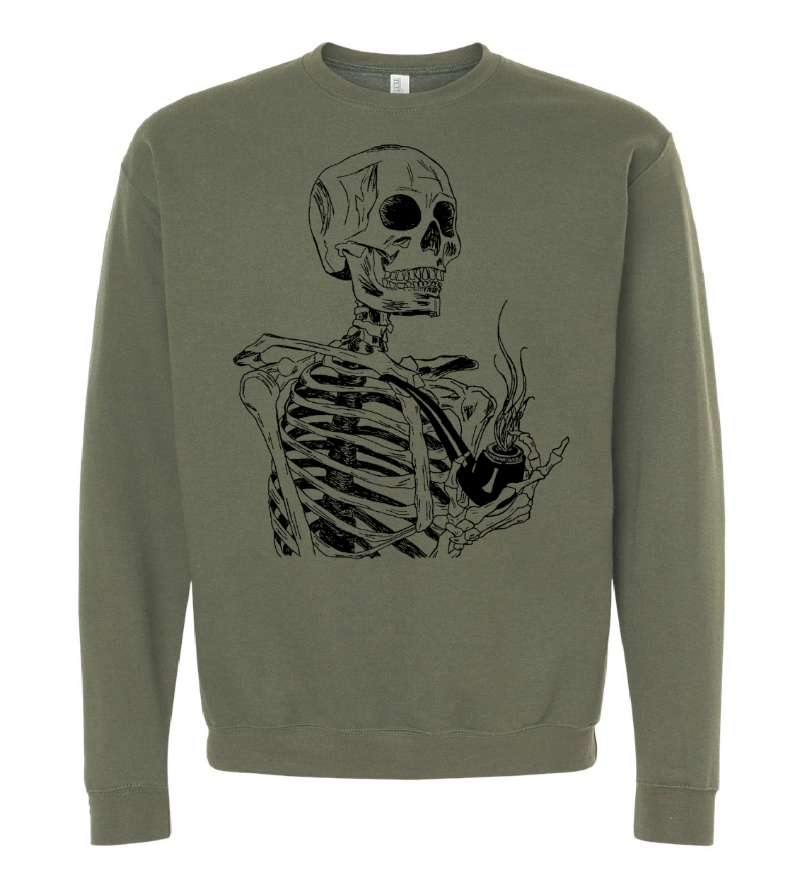 Skeleton Smoking a Pipe Unisex Fleece Crewneck