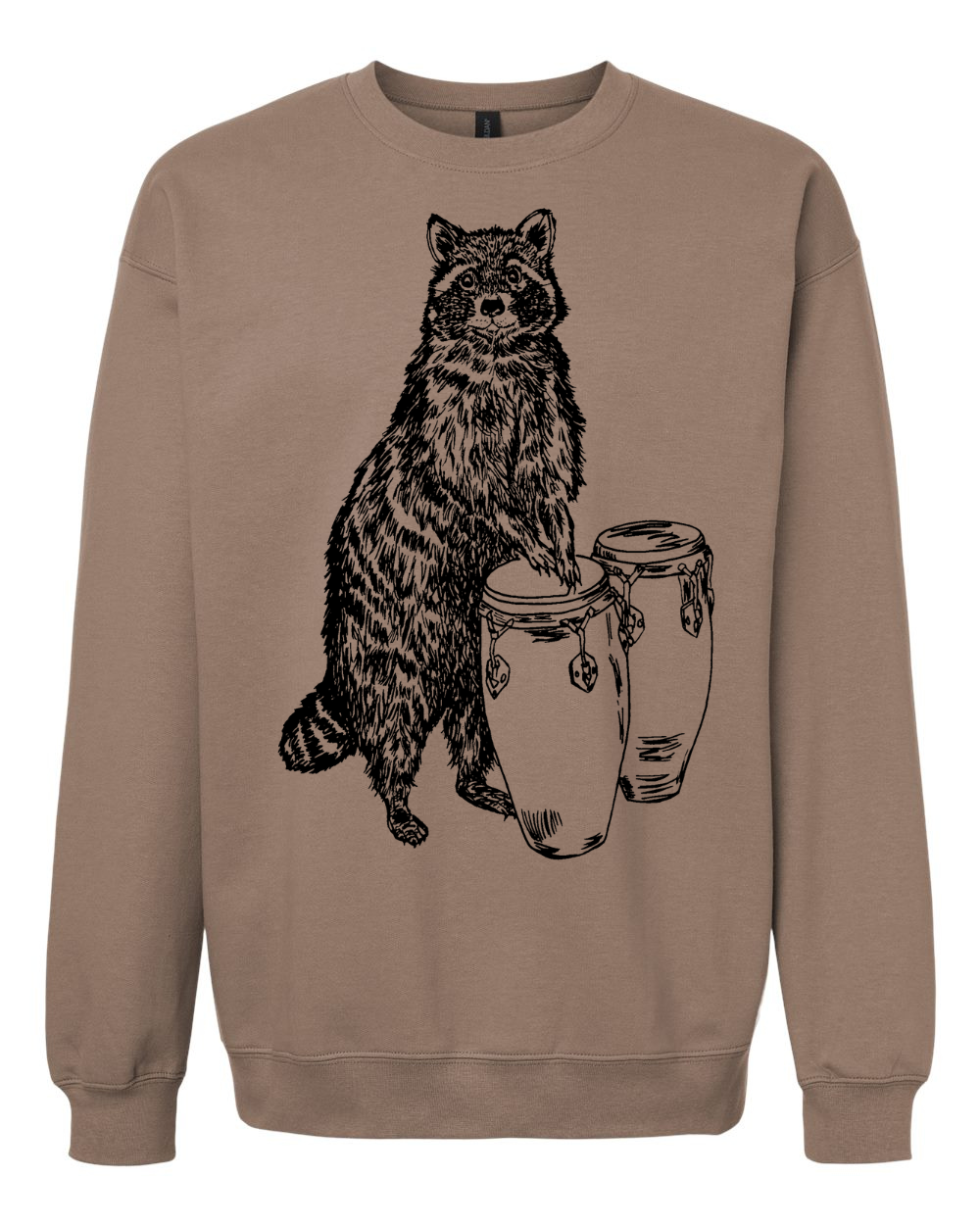 Raccoon Playing Conga Drums Unisex Fleece Crewneck