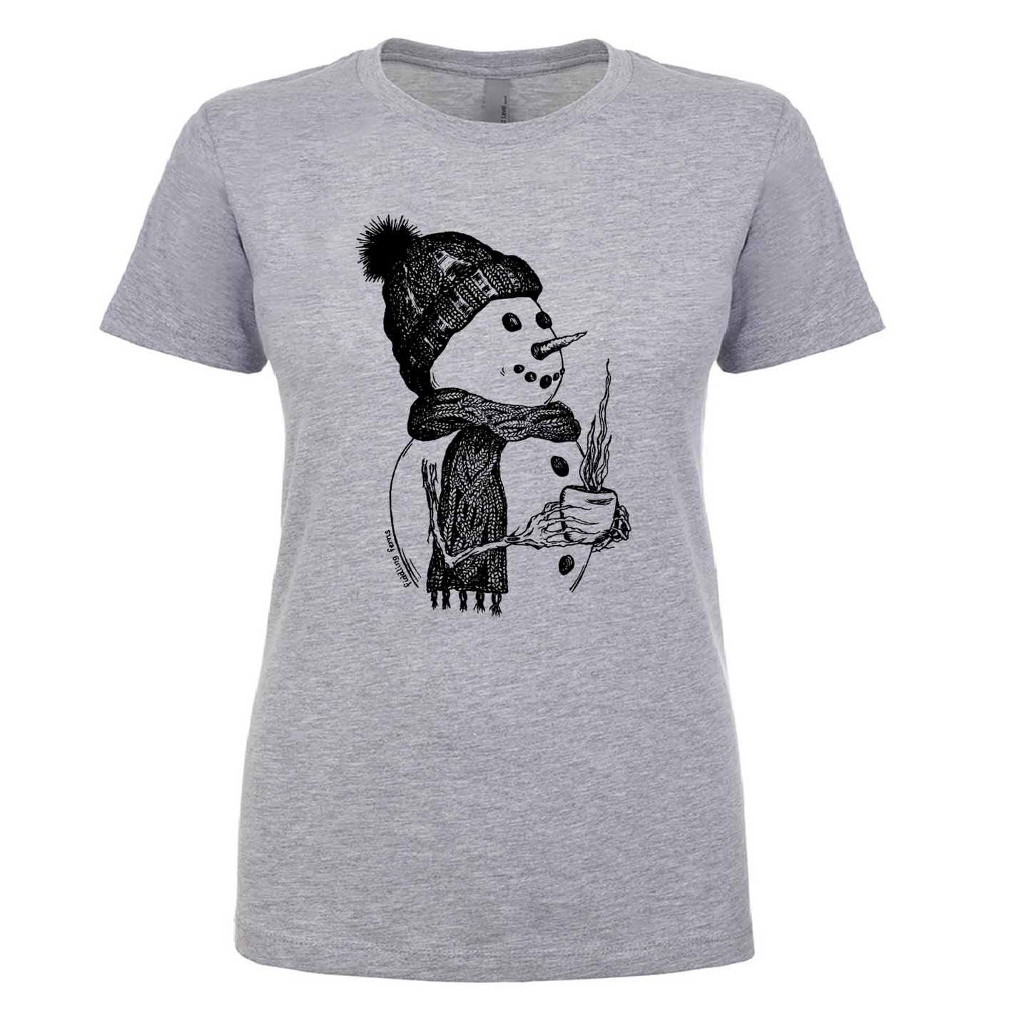 Snowman Drinking Coffee Ladies Snug Fit T Shirt