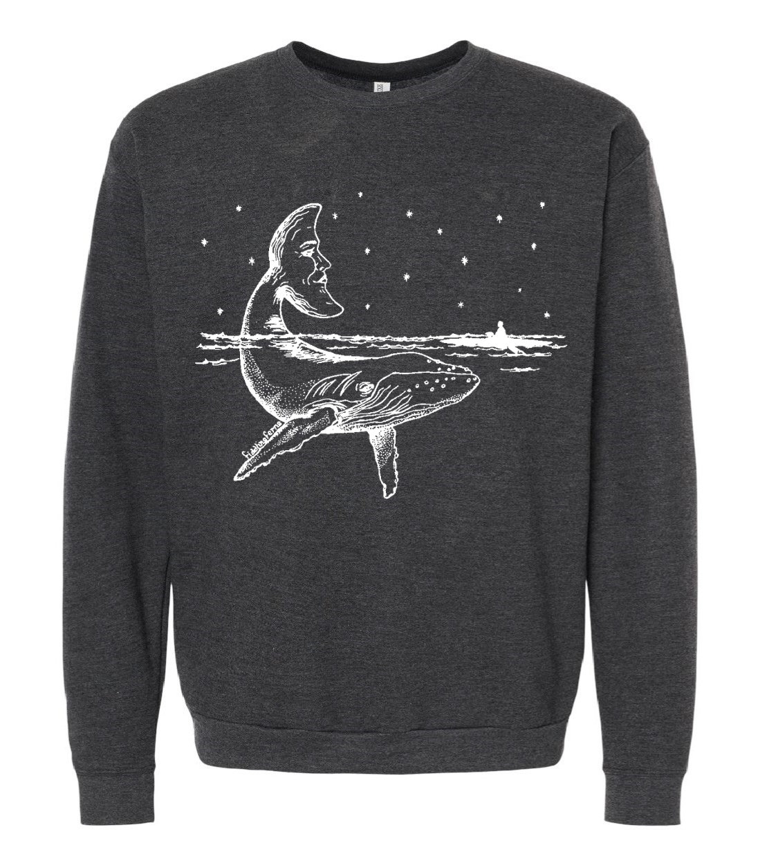 Whale with a Moon Tail Unisex Fleece Crewneck