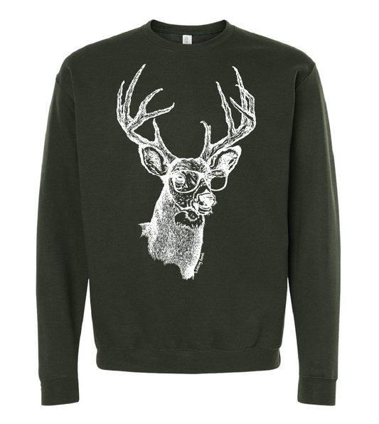 Deer Buck with Glasses Unisex Fleece Crewneck