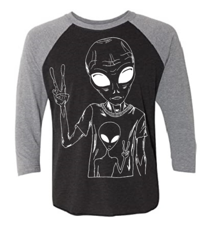 Alien in an Alien T Shirt Unisex 3/4 Sleeve Baseball Tee