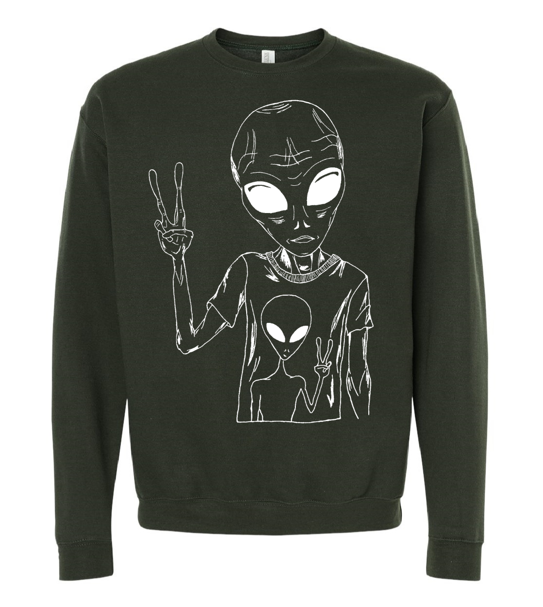 Alien Wearing an Alien Tee Unisex Fleece Crewneck