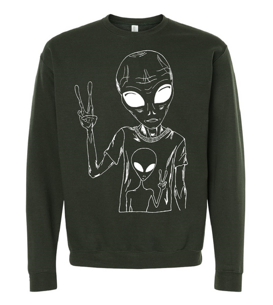 Alien Wearing an Alien Tee Unisex Fleece Crewneck