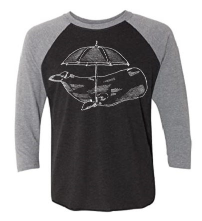 Whale with Umbrella Unisex 3/4 Sleeve Baseball Tee