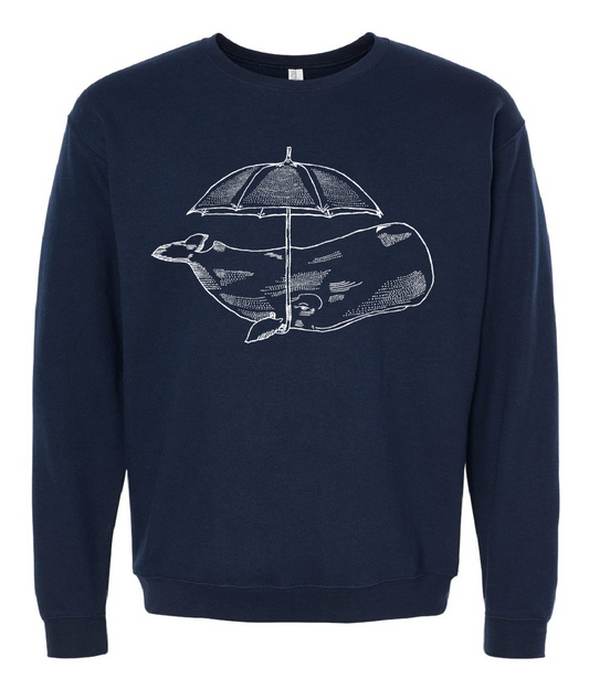 Whale with Umbrella Unisex Fleece Crewneck