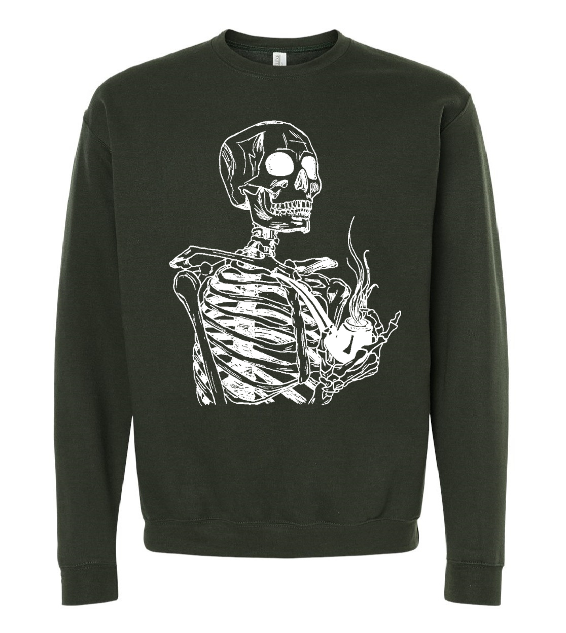 Skeleton Smoking a Pipe Unisex Fleece Crewneck