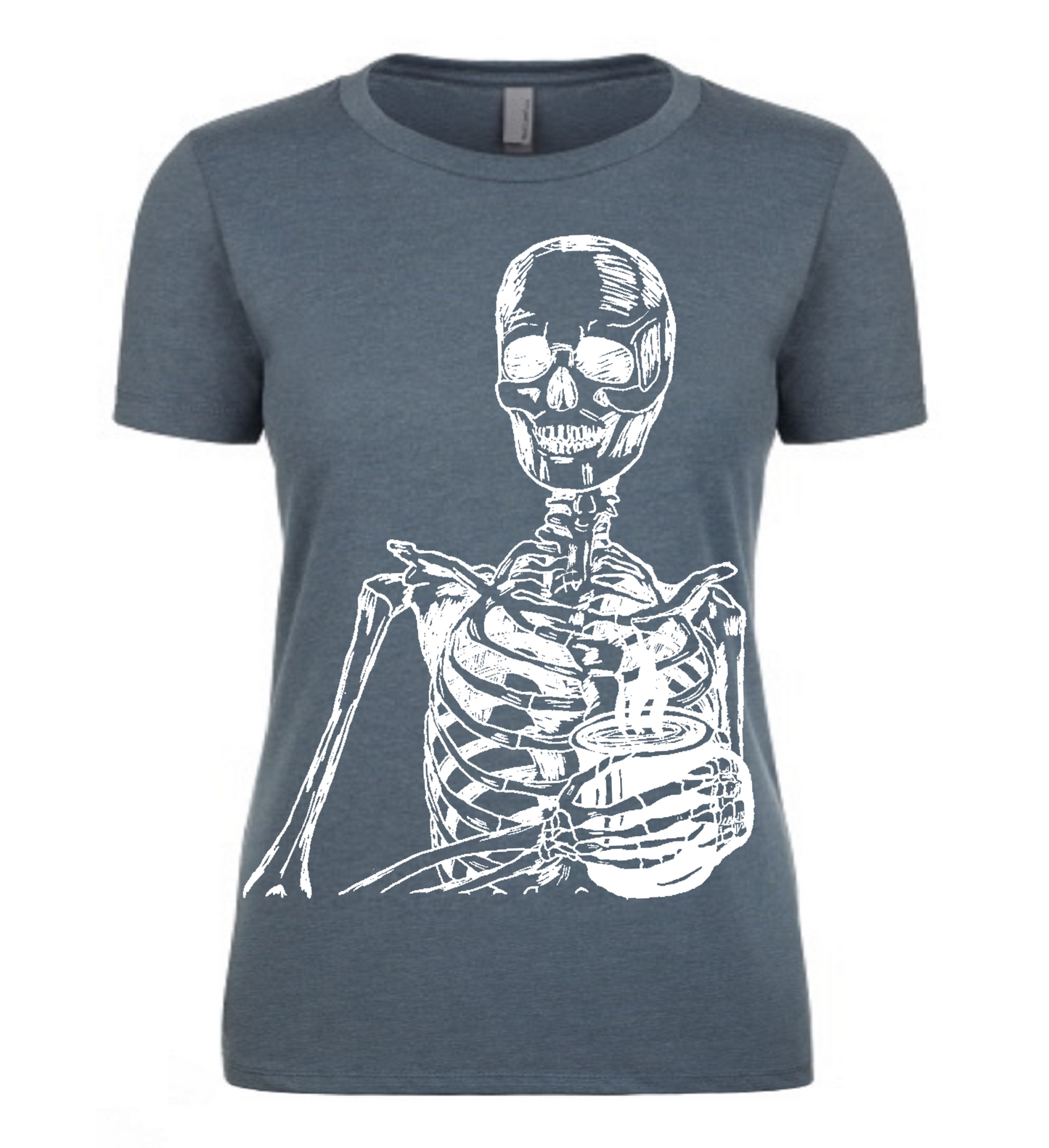 Skeleton Drinking Coffee Ladies T Shirt