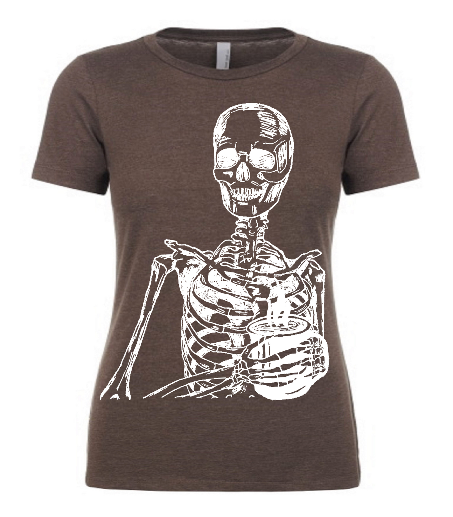 Skeleton Drinking Coffee Ladies T Shirt