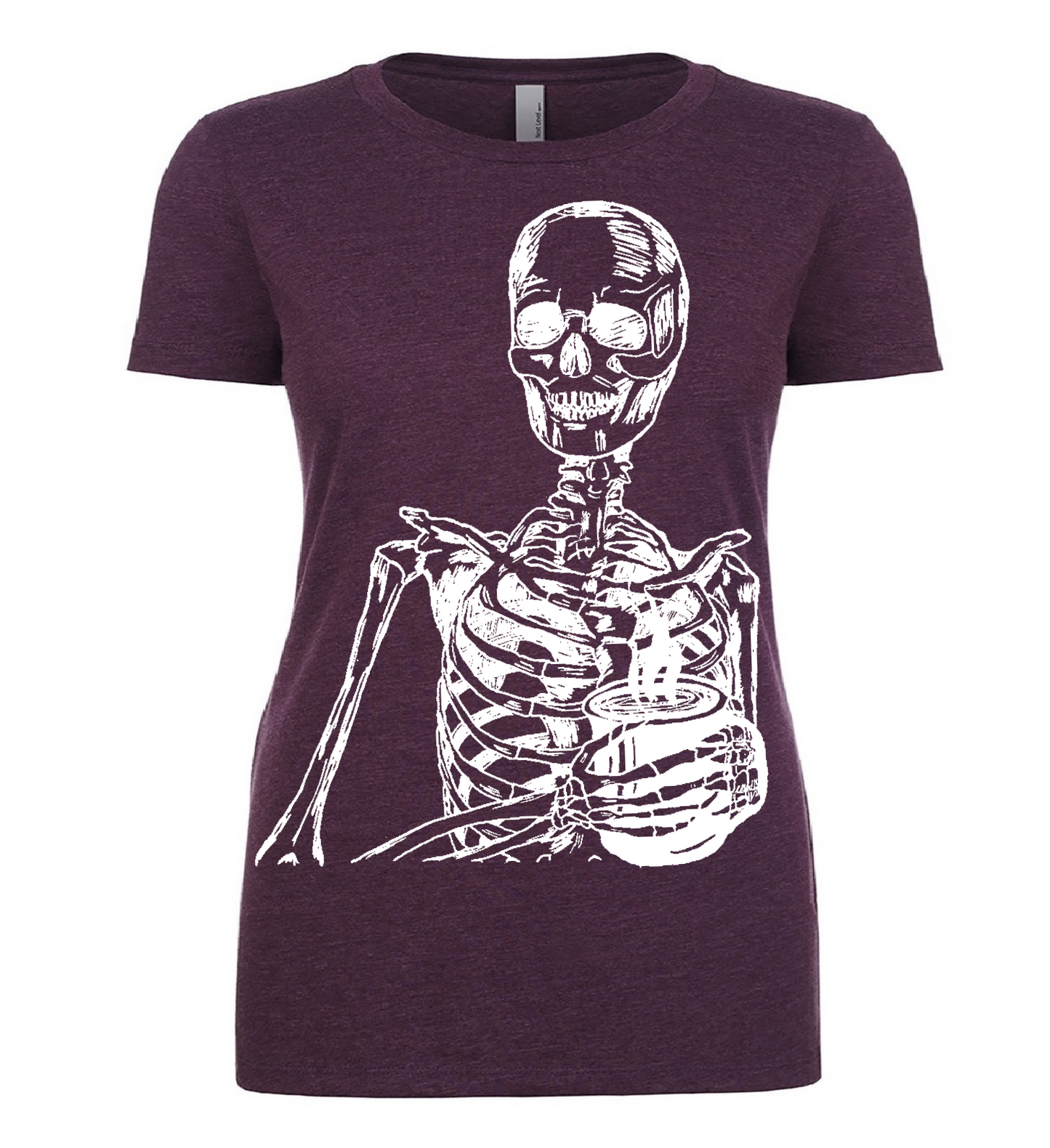 Skeleton Drinking Coffee Ladies T Shirt