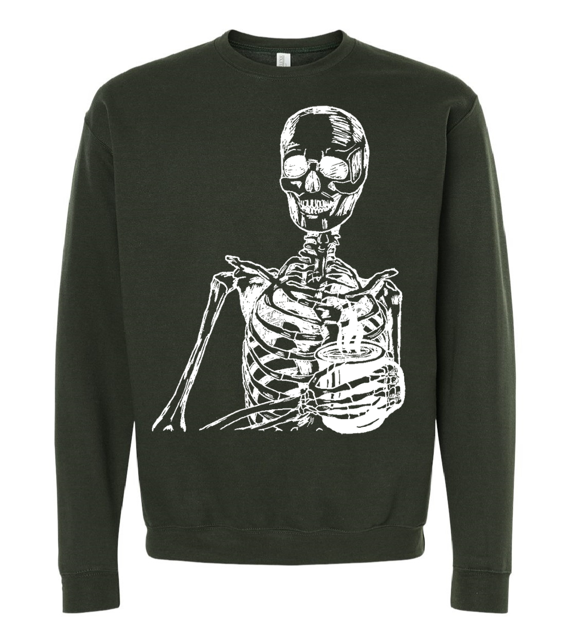 Skeleton Drinking Coffee Unisex Fleece Crewneck