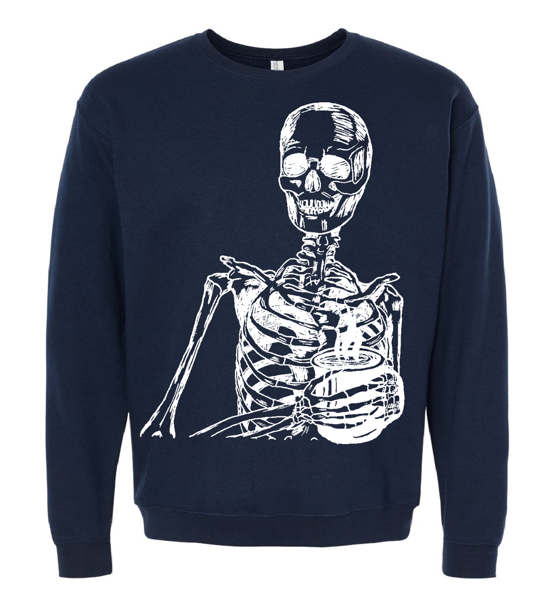 Skeleton Drinking Coffee Unisex Fleece Crewneck