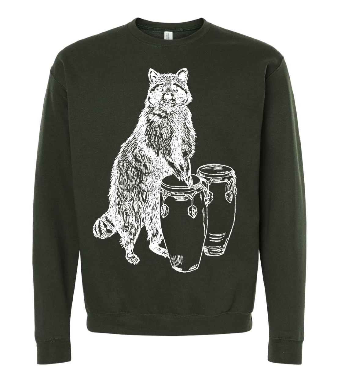 Raccoon Playing Conga Drums Unisex Fleece Crewneck
