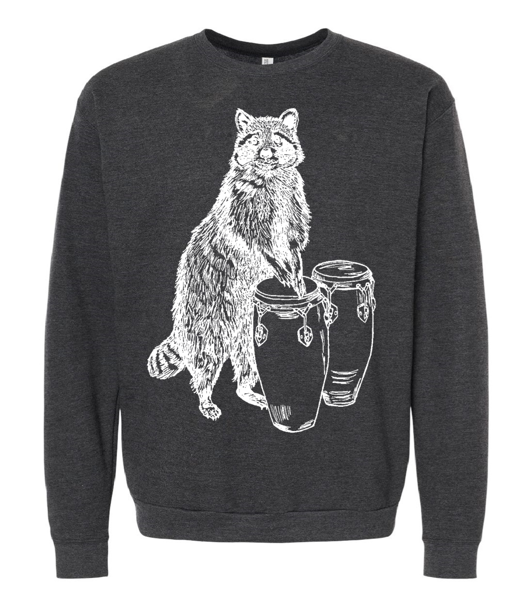 Raccoon Playing Conga Drums Unisex Fleece Crewneck