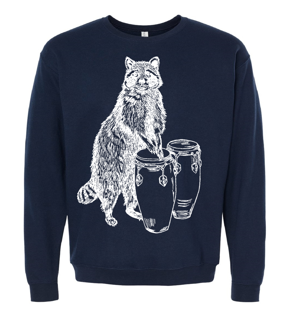 Raccoon Playing Conga Drums Unisex Fleece Crewneck