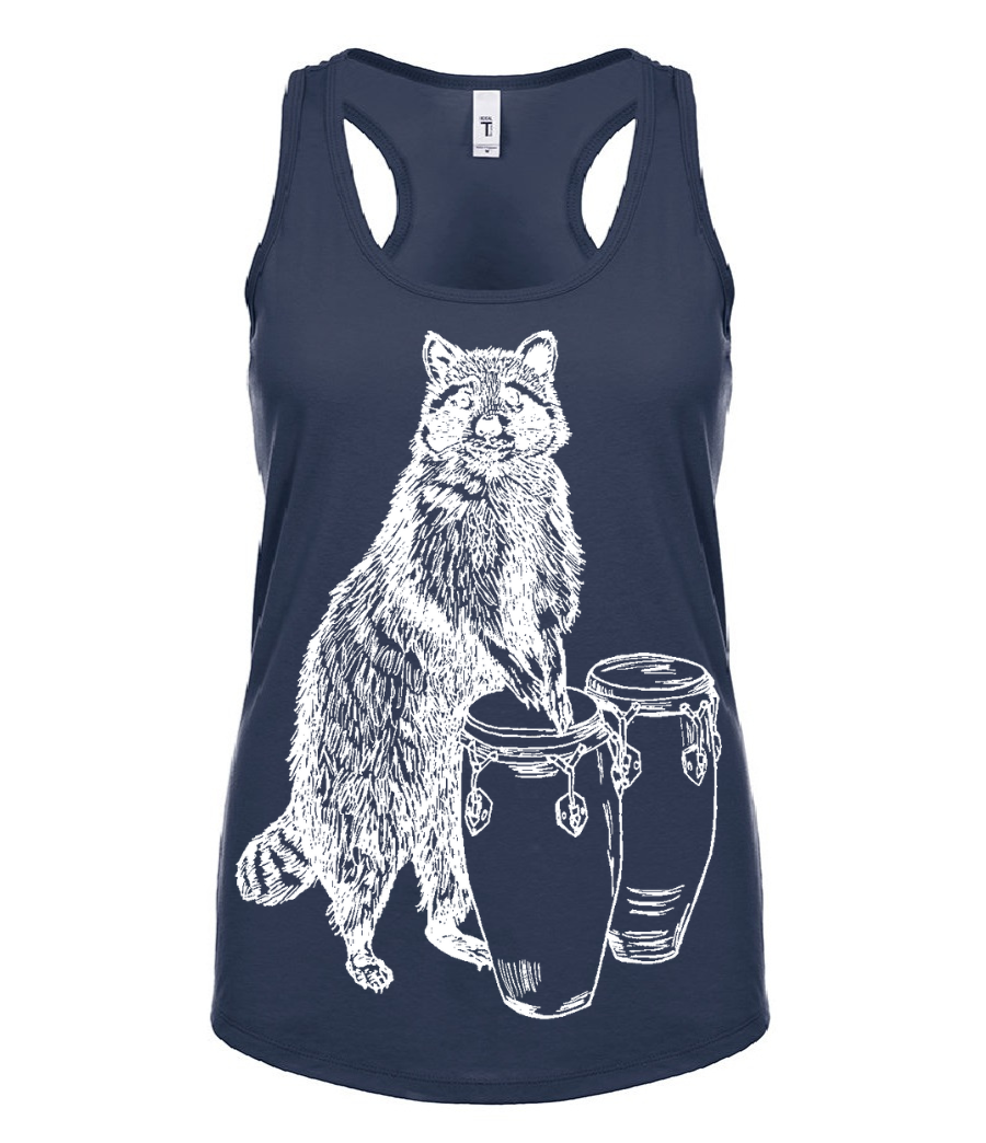 Raccoon Drummer Ladies Tank Top