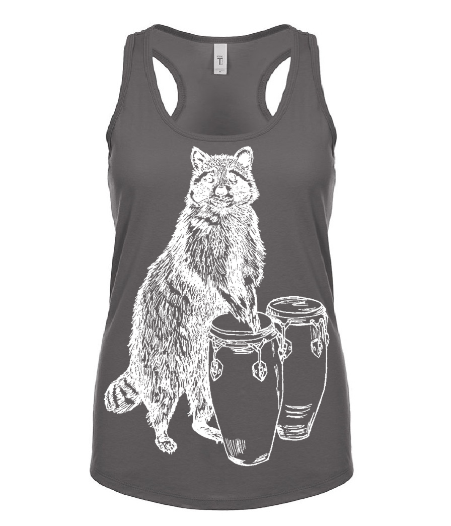 Raccoon Drummer Ladies Tank Top