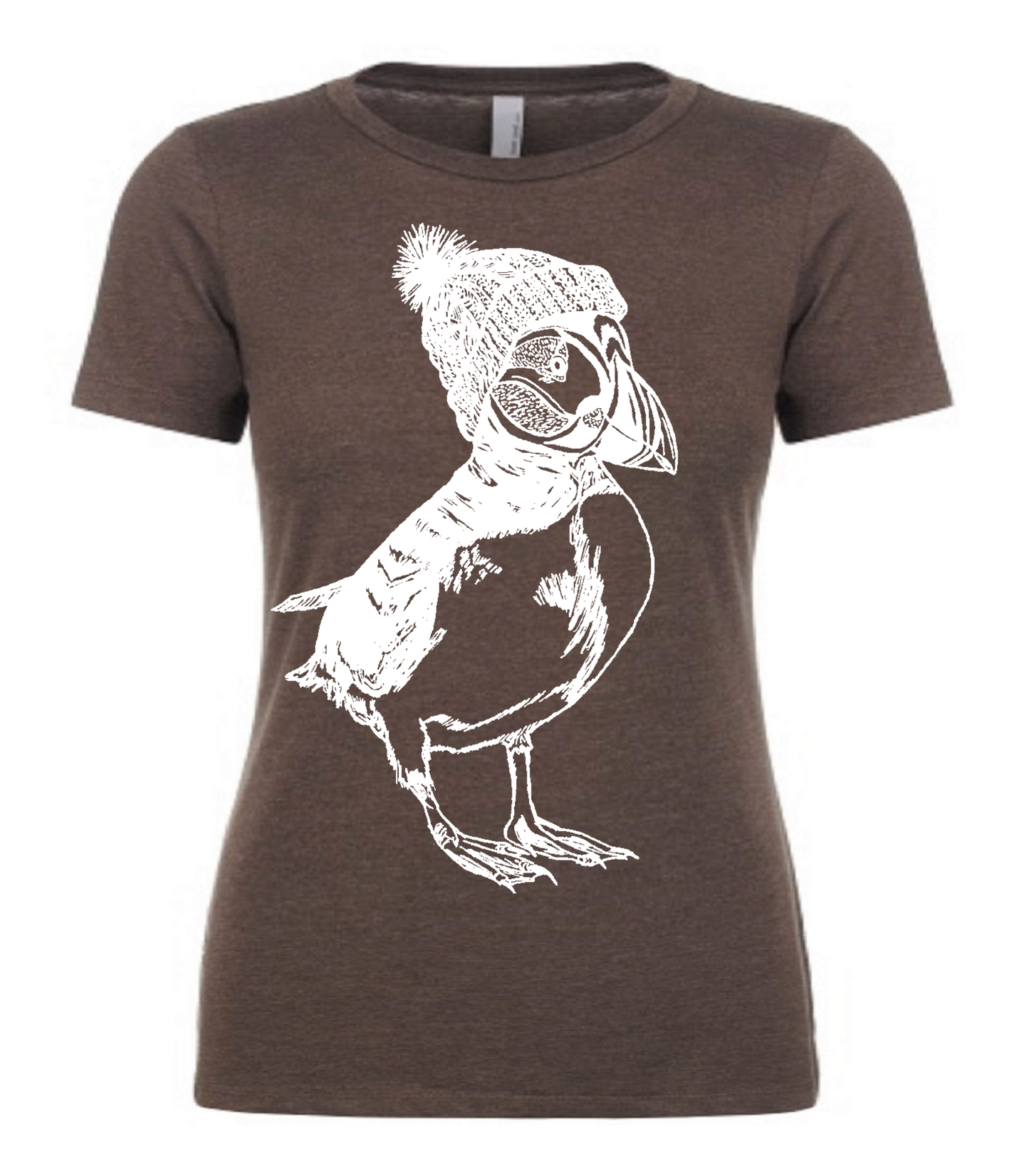 Puffin Wearing a Pom Pom Hat Ladies T Shirt