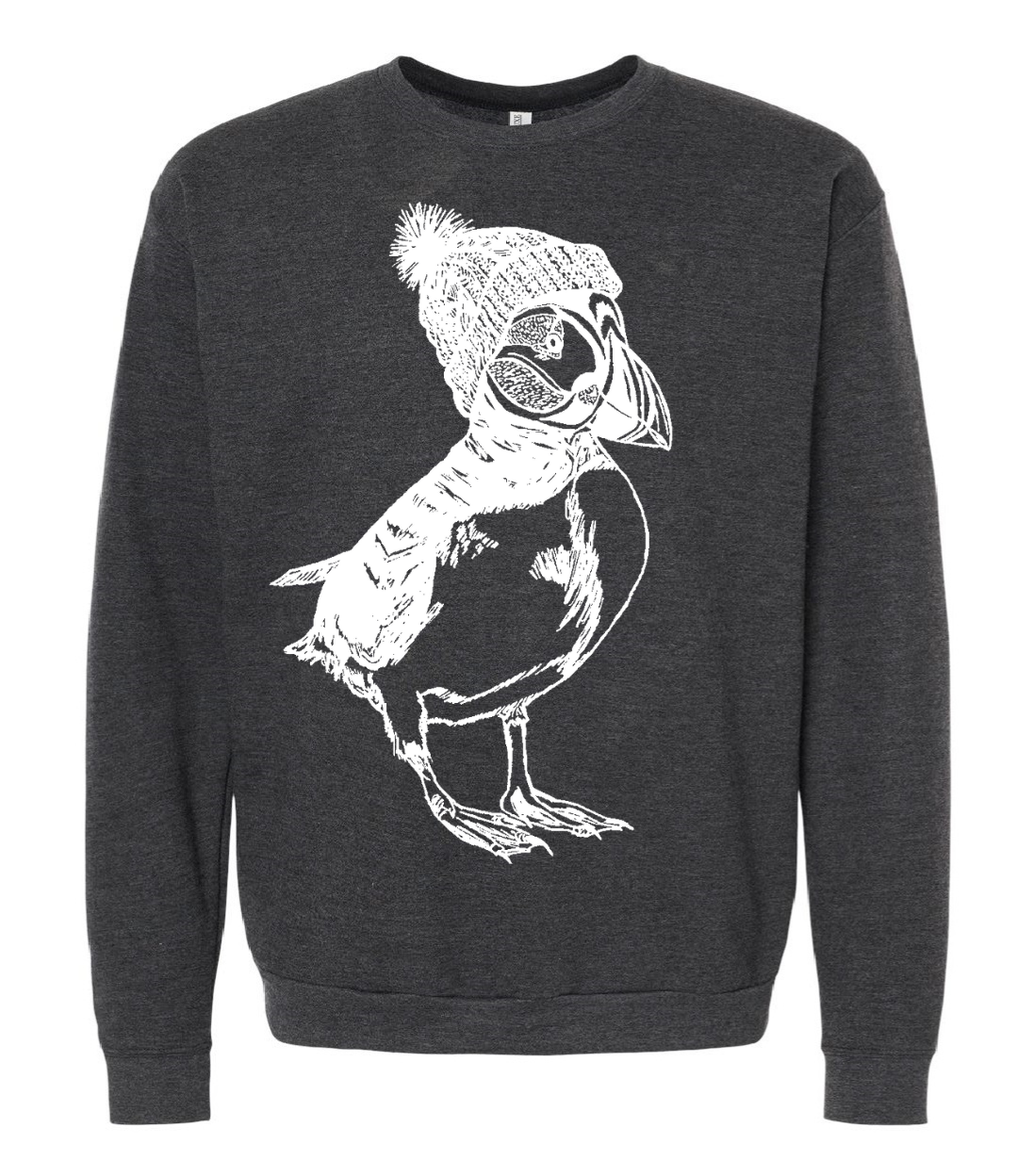 Puffin in a Pom Pom Hat Unisex Fleece Crewneck