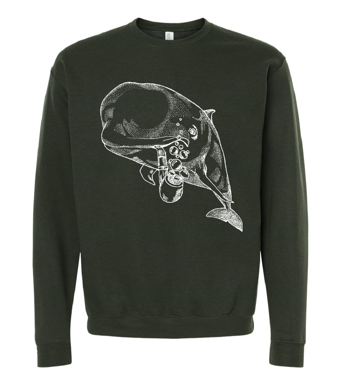 Pilot Whale with a Pipe Unisex Fleece Crewneck