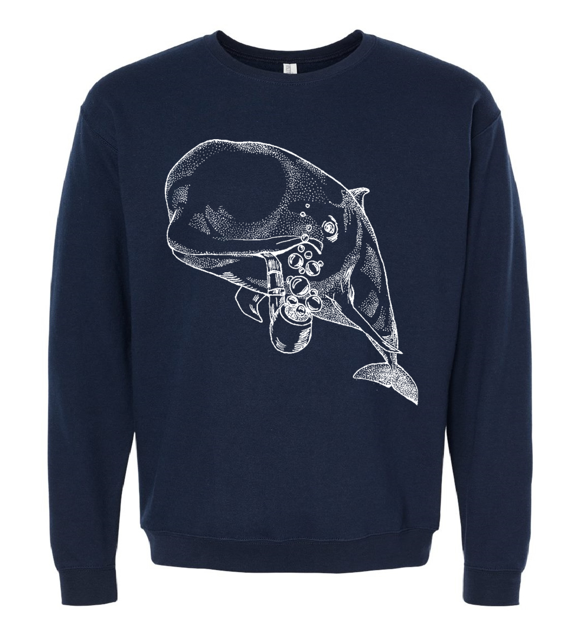 Pilot Whale with a Pipe Unisex Fleece Crewneck