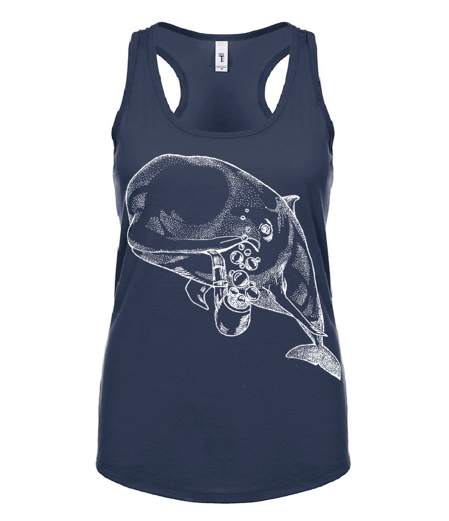 Pilot Whale with a Pipe Ladies Tank Top