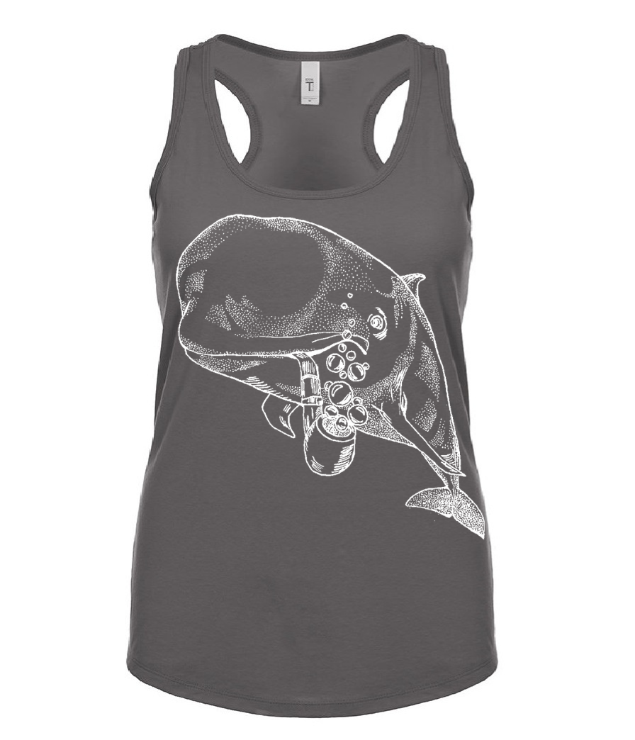 Pilot Whale with a Pipe Ladies Tank Top