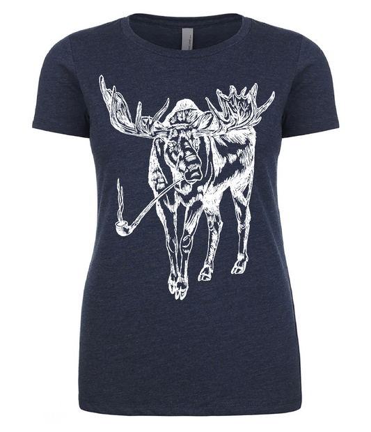Moose Smoking a Pipe Ladies T Shirt