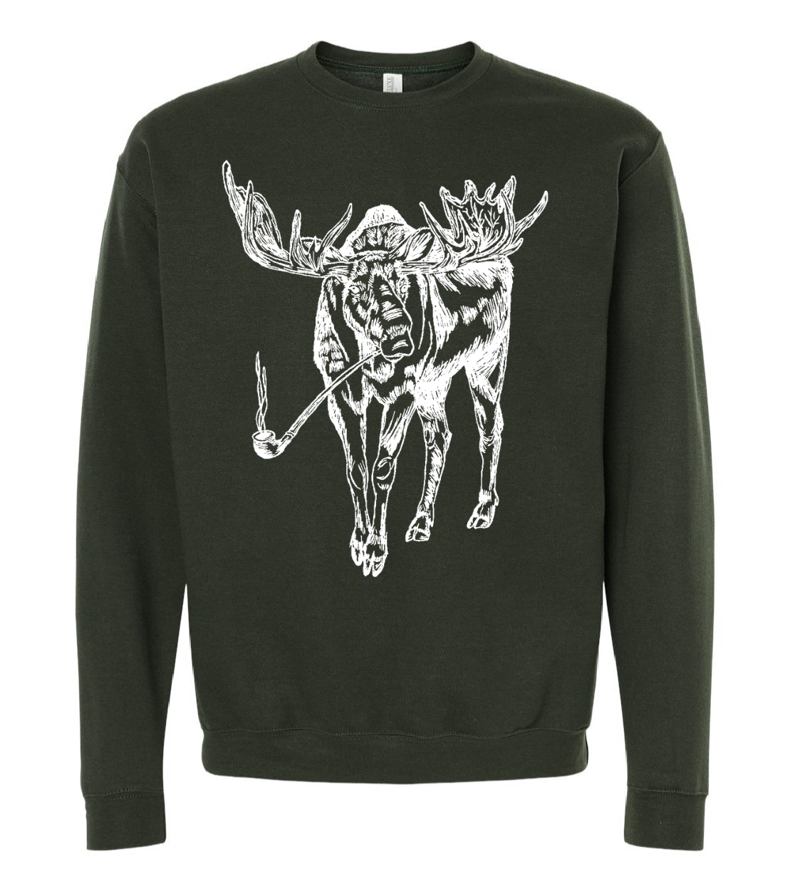 Moose Smoking a Pipe Unisex Fleece Crewneck