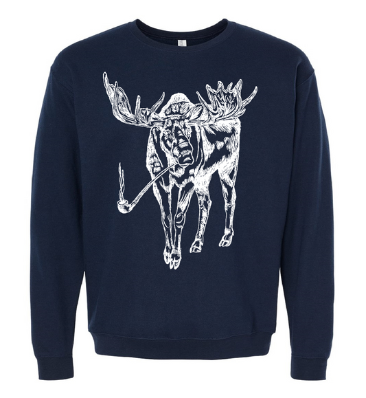 Moose Smoking a Pipe Unisex Fleece Crewneck