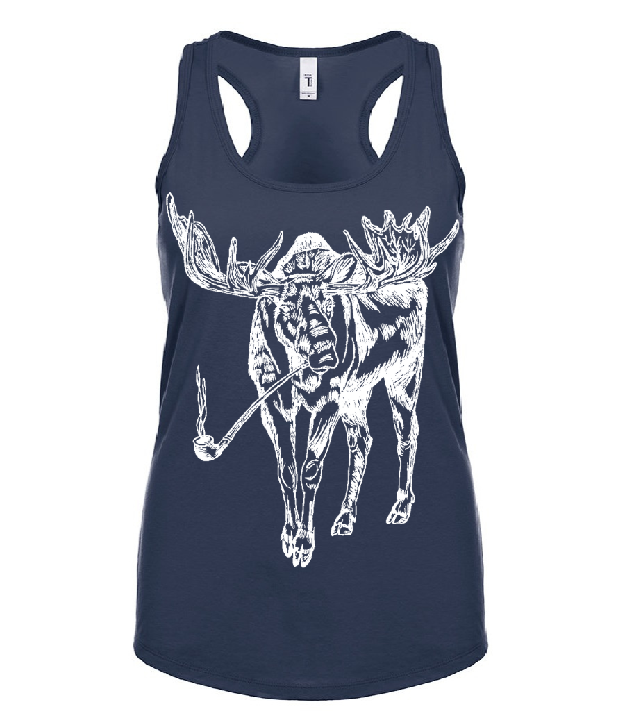 Moose Smoking a Pipe Ladies Tank Top