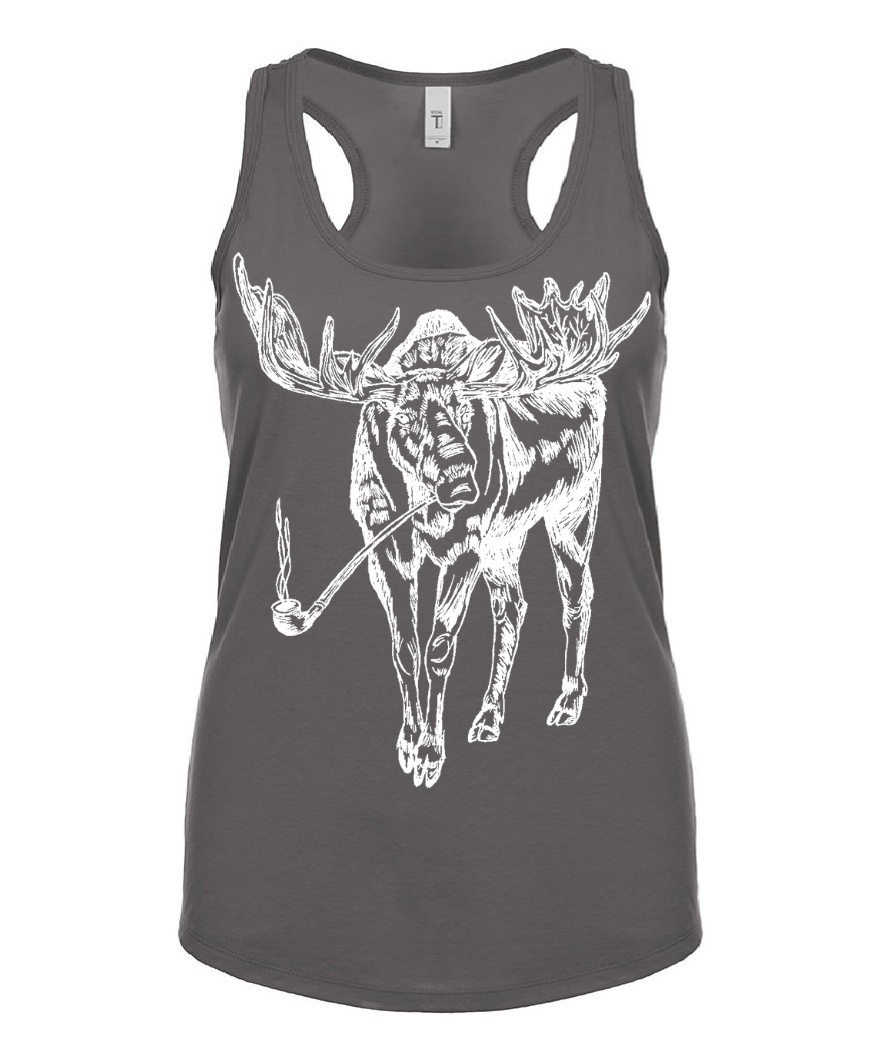 Moose Smoking a Pipe Ladies Tank Top