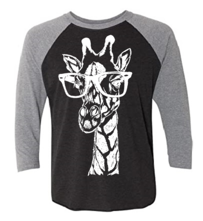 Giraffe Wearing Glasses Unisex 3/4 Sleeve Baseball Tee