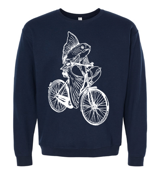 Fish on a Bicycle Unisex Fleece Crewneck