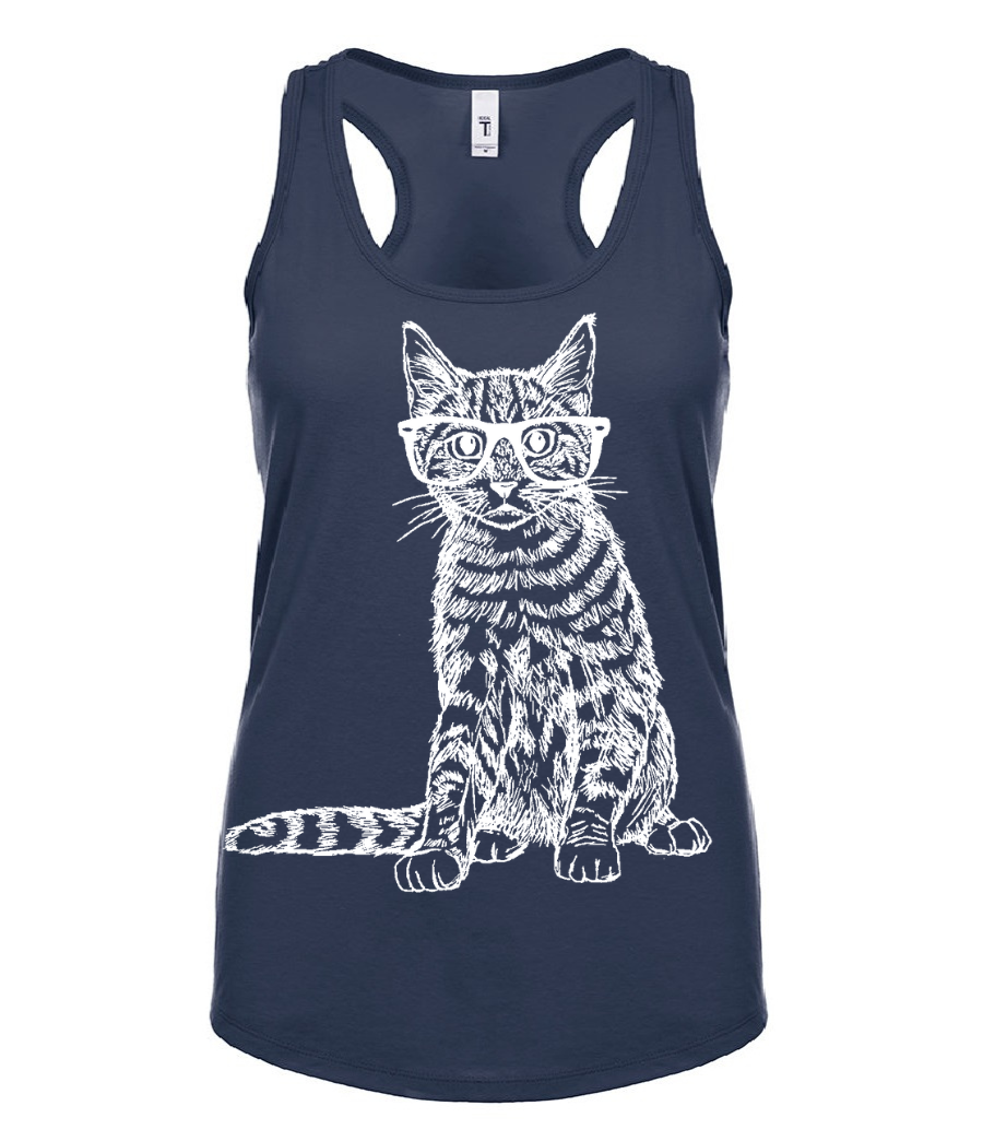 Cat Wearing Glasses Ladies Tank Top