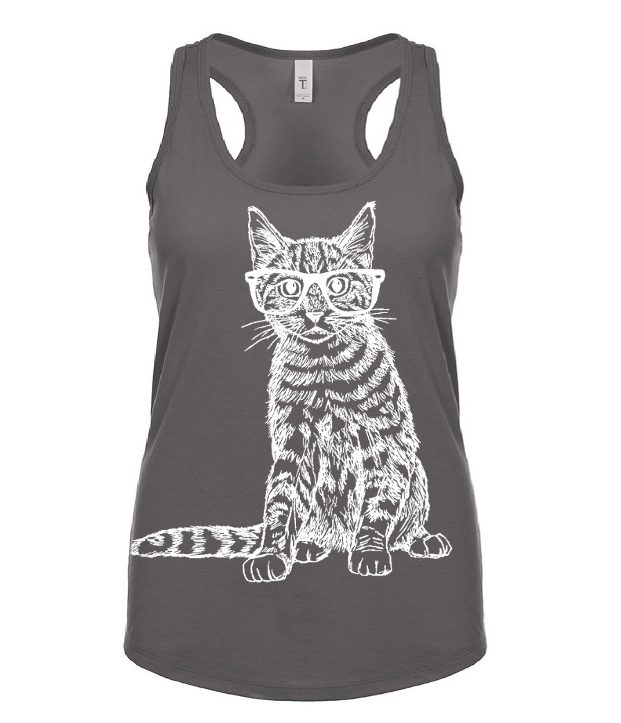 Cat Wearing Glasses Ladies Tank Top