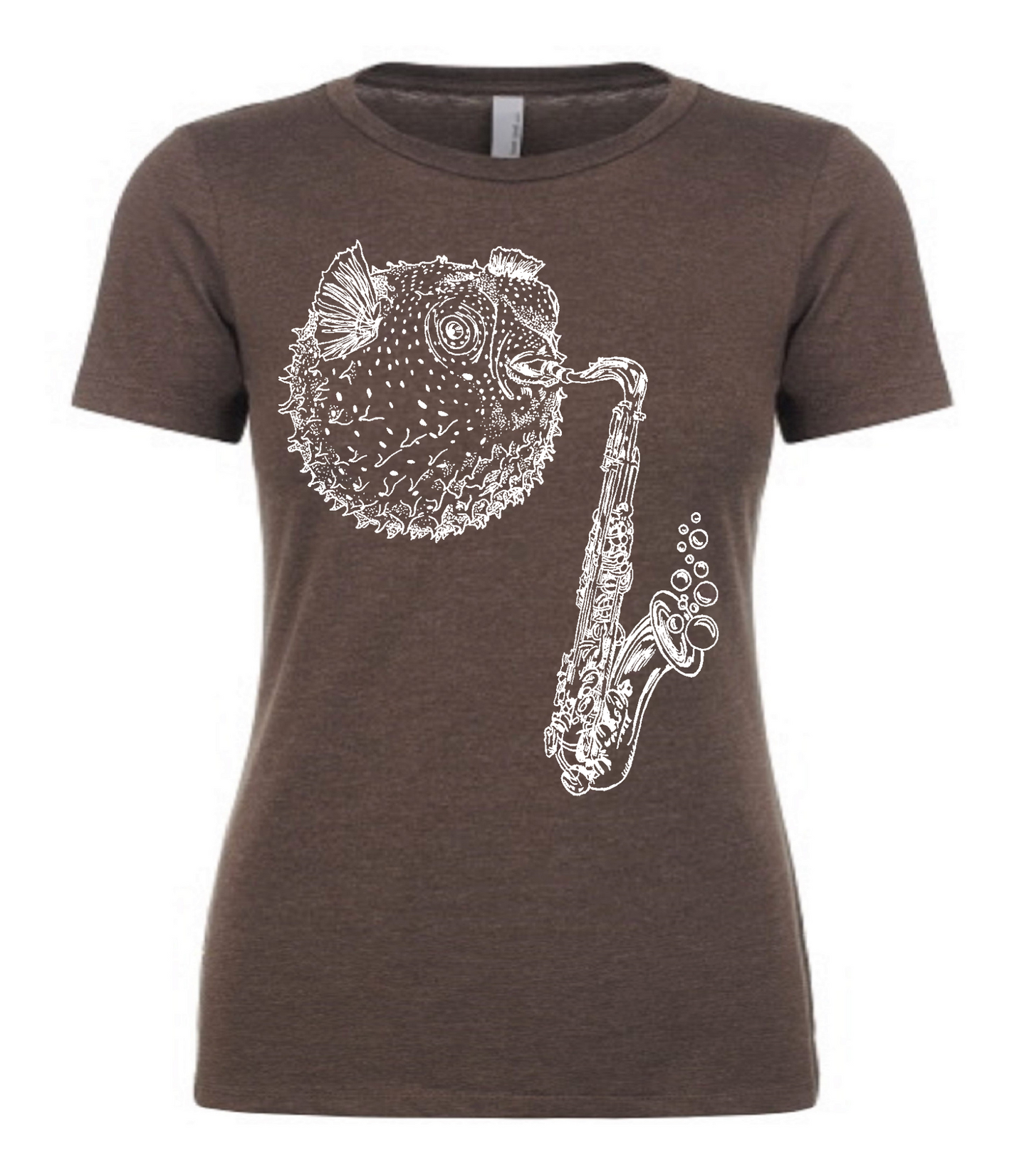 Blowfish Playing Saxophone Ladies T Shirt