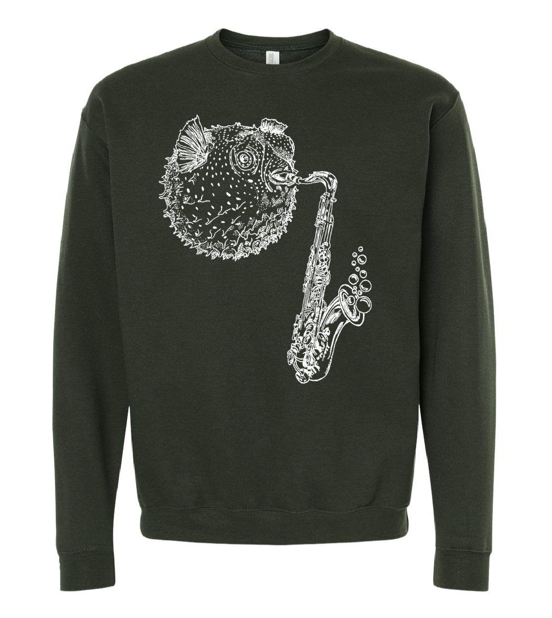 Blowfish Playing Saxophone Unisex Fleece Crewneck