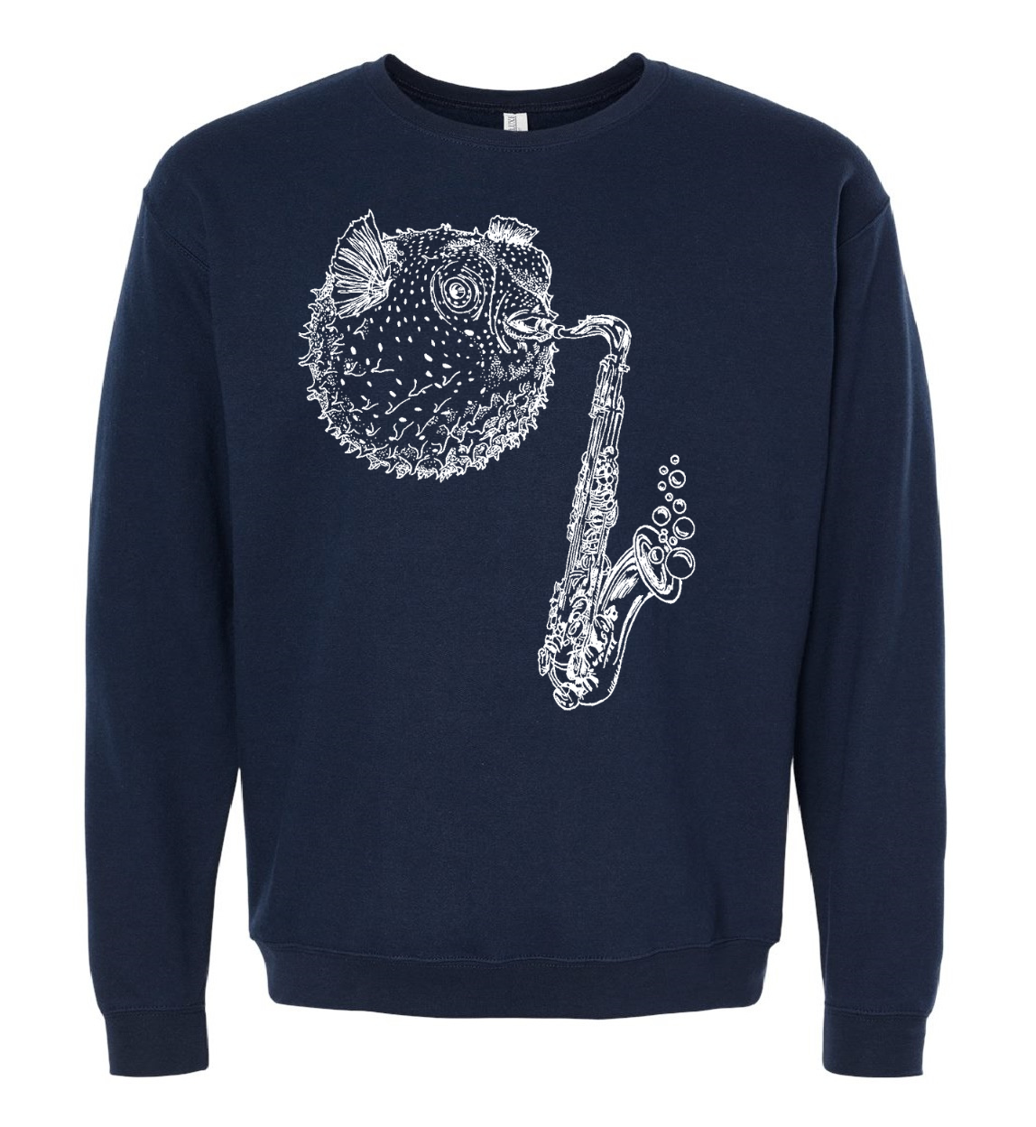 Blowfish Playing Saxophone Unisex Fleece Crewneck