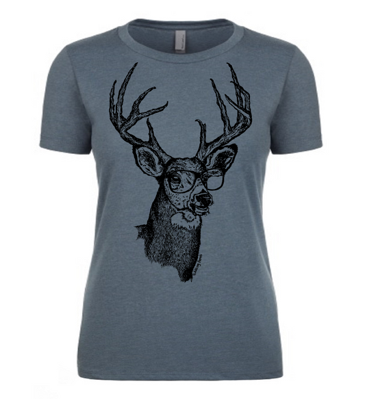 Buck Wearing Glasses Ladies T Shirt