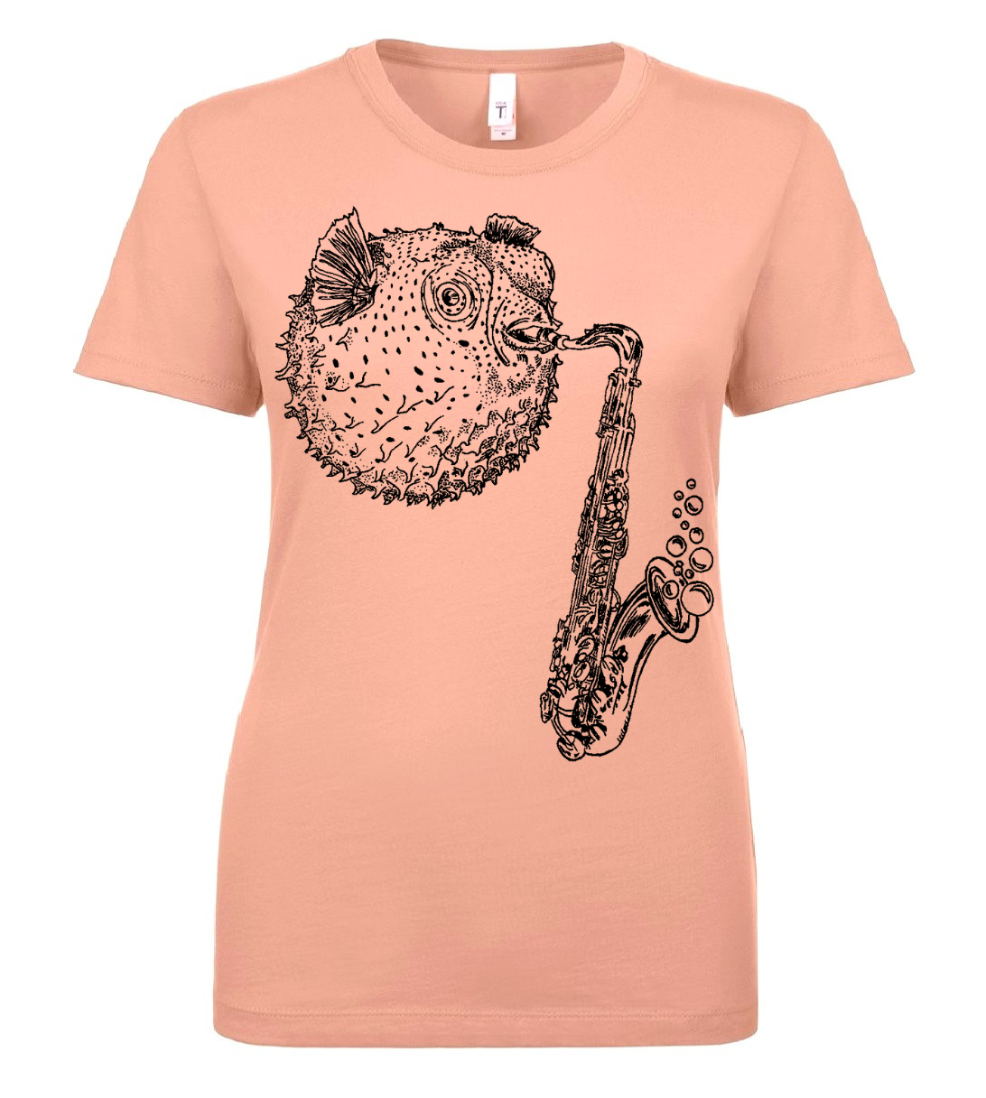 Blowfish Playing Saxophone Ladies T Shirt