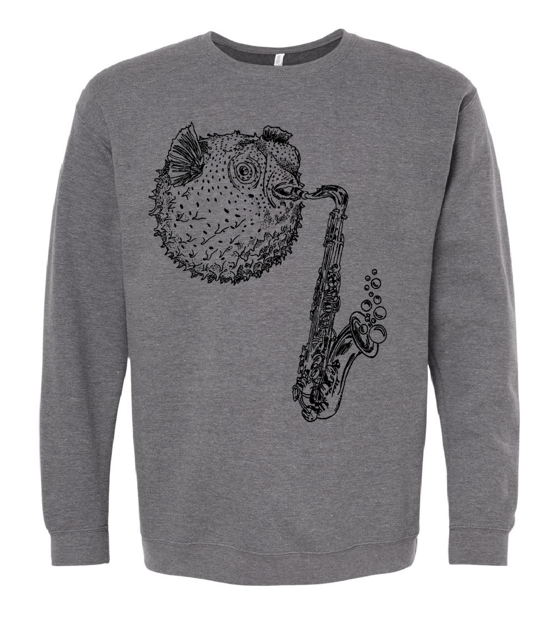 Blowfish Playing Saxophone Unisex Fleece Crewneck