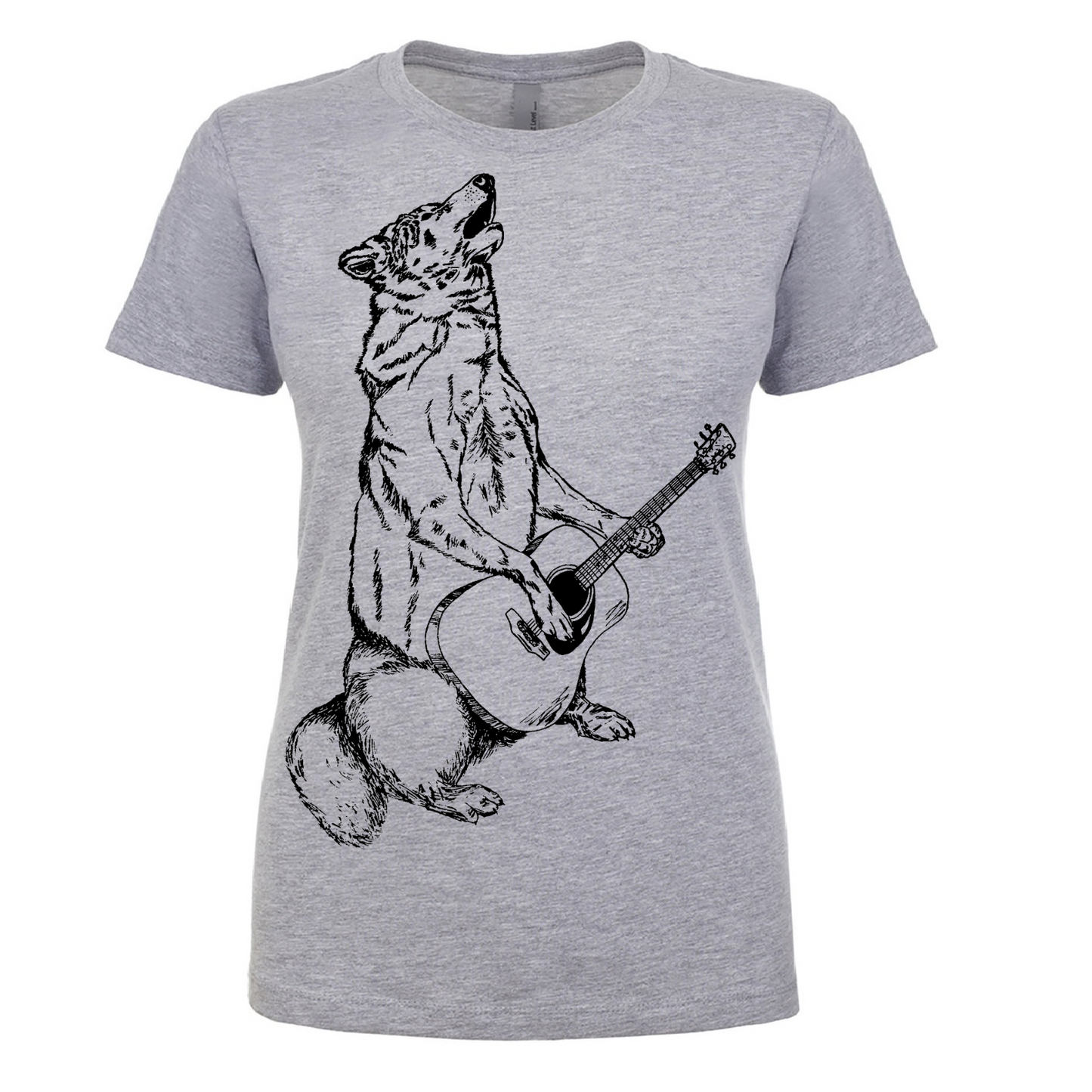 Howling Wolf Playing Guitar Ladies T Shirt