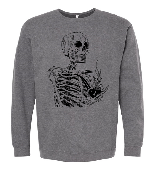 Skeleton Smoking a Pipe Unisex Fleece Crewneck