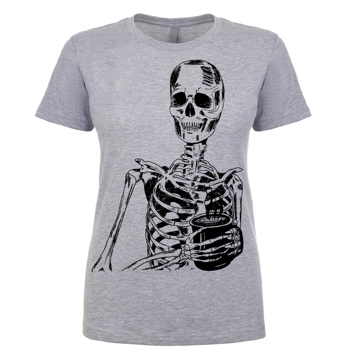 Skeleton Drinking Coffee Ladies T Shirt