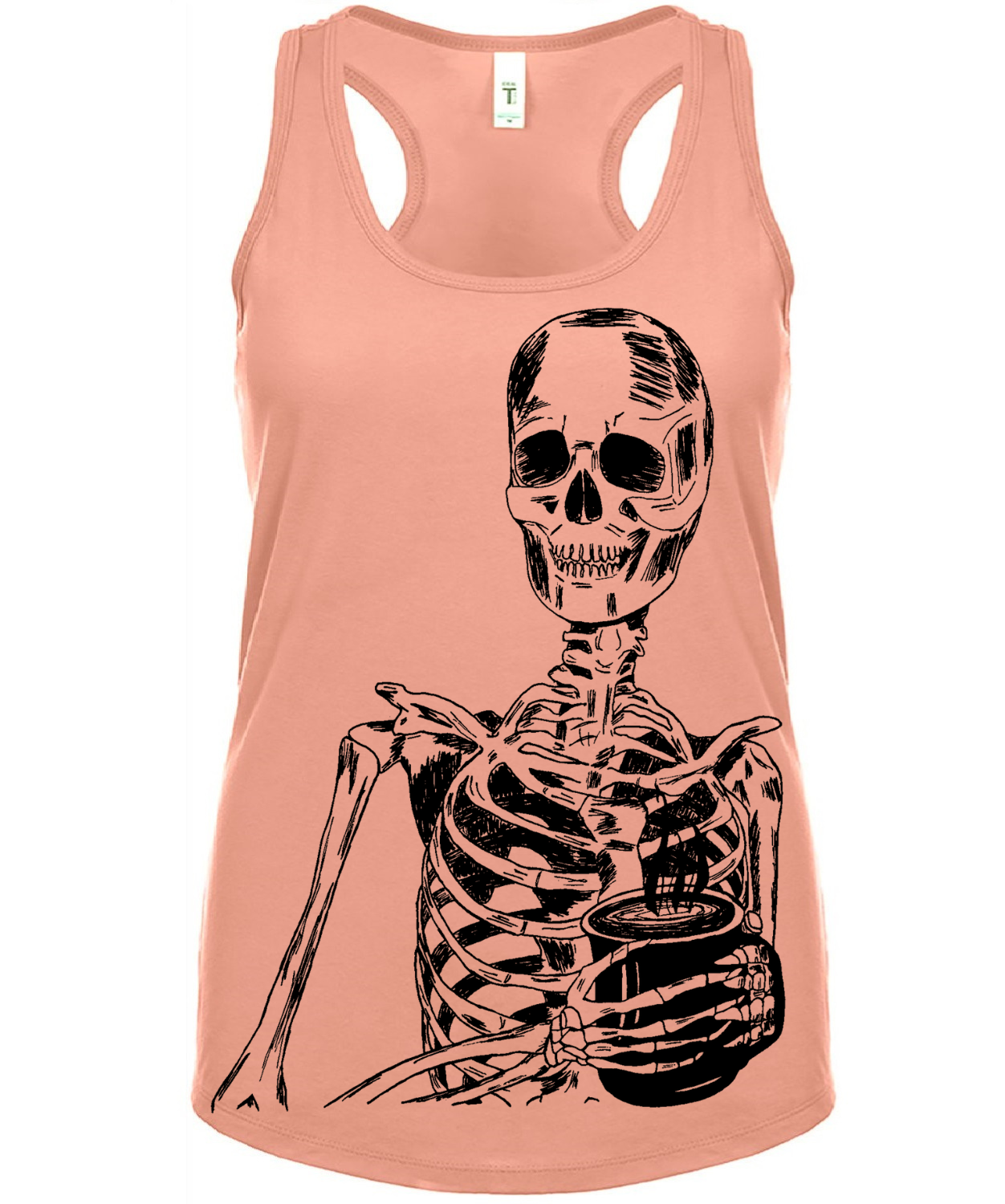 Skeleton Drinking Coffee Ladies Tank Top