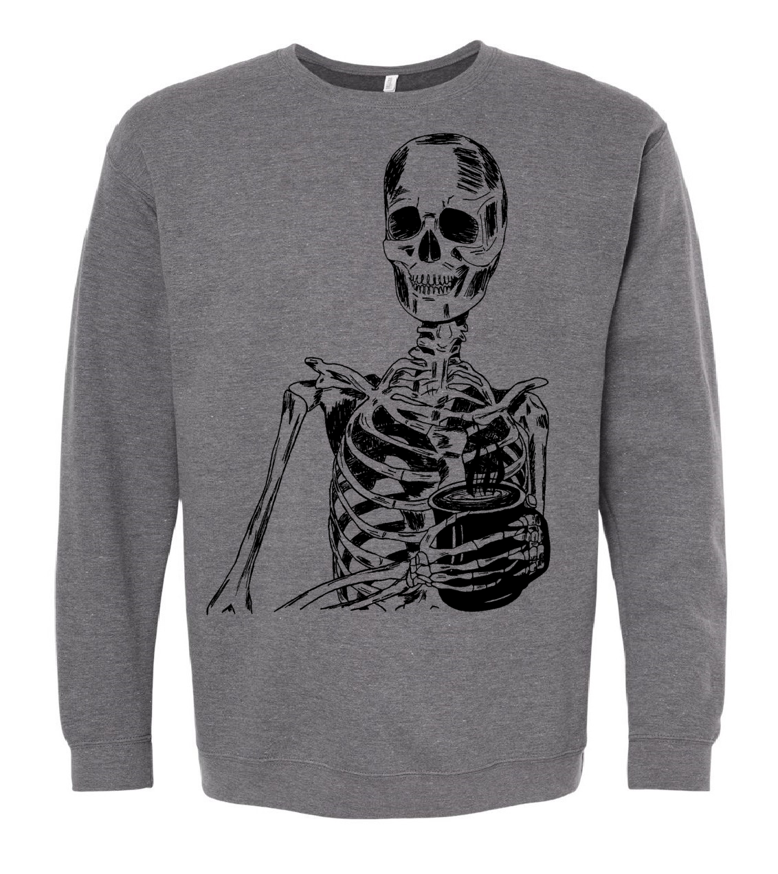 Skeleton Drinking Coffee Unisex Fleece Crewneck